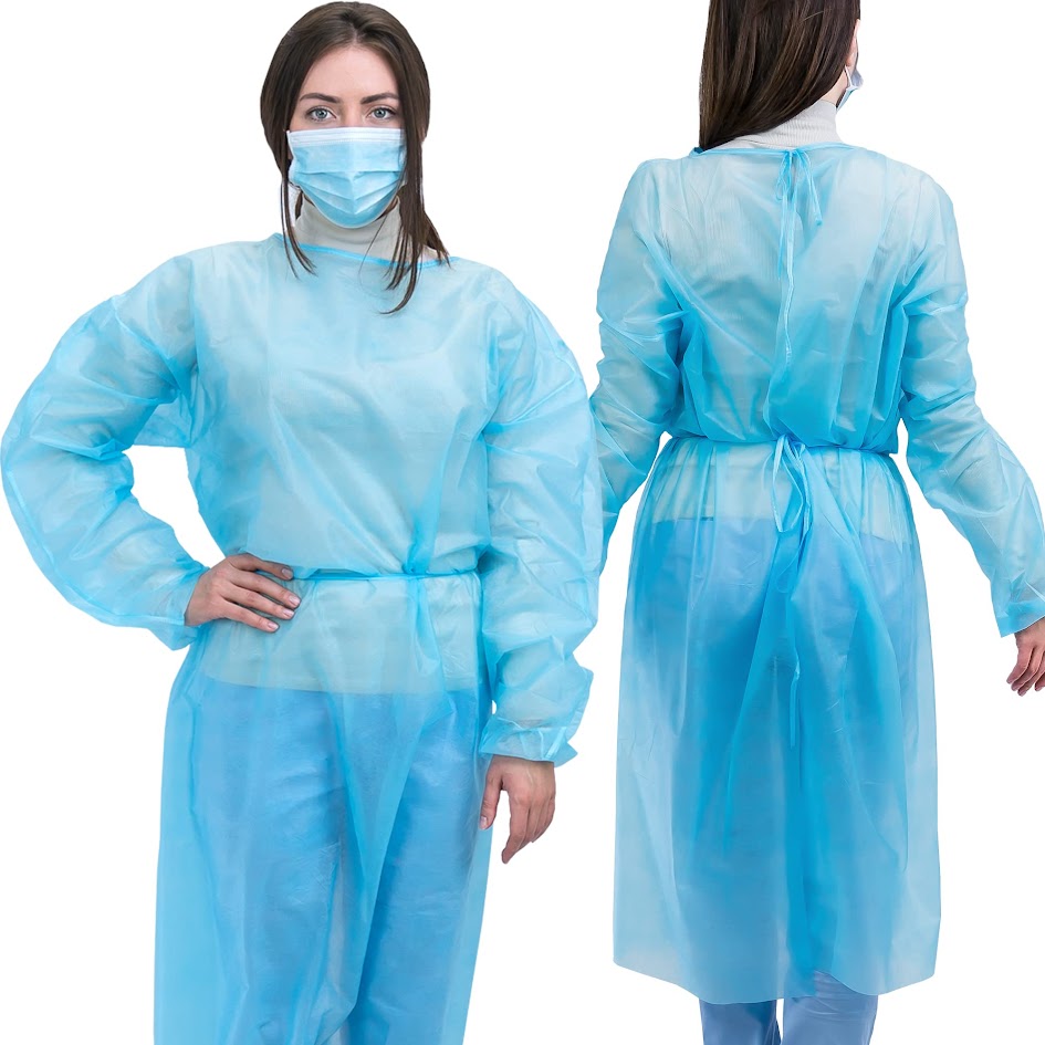 Isolation Gown, Blue, Traditional Disposable Gown, Large - 50 / Case