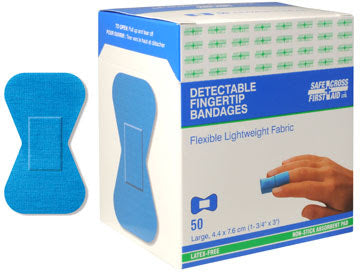 Fabric Detectable Bandages, Fingertip Large, 4.4 x 7.6 cm - 50/Box