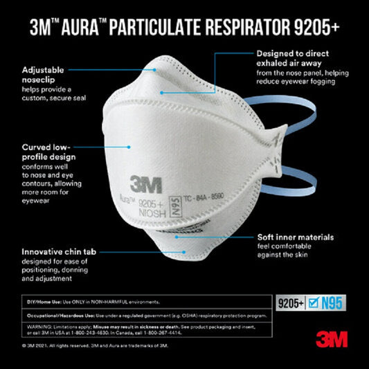 3M 9205+ Aura Particulate Respirator N95 Mask - 20 / Pack